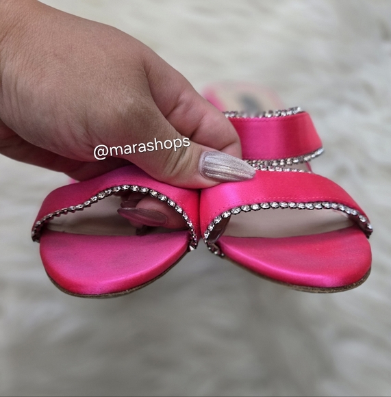 SJP by Sarah Jessica Parker Blossom Rhinestone Heel Sandals Pink Satin - Picture 4 of 10